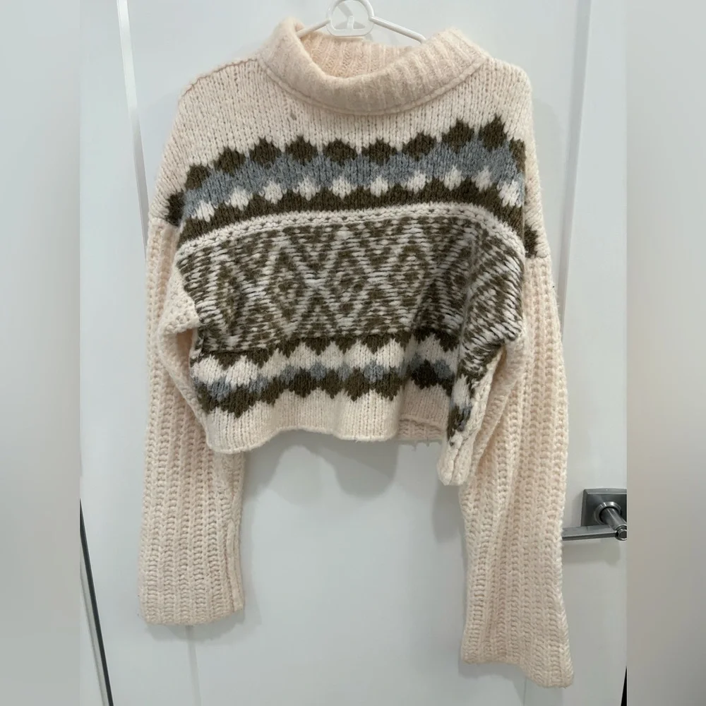 Free People Fair Isle Alpine Knit Wool Alpaca Blend Sweater Size XS - Picture 2 of 14